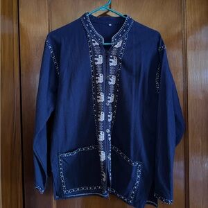 Indigo dyed Thai work shirt with elephant pattern